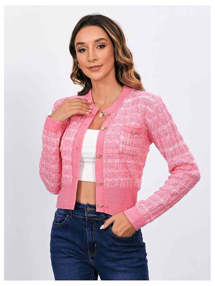 MakeMeChic Women's Cropped Cardigan Sweater Pearl Button